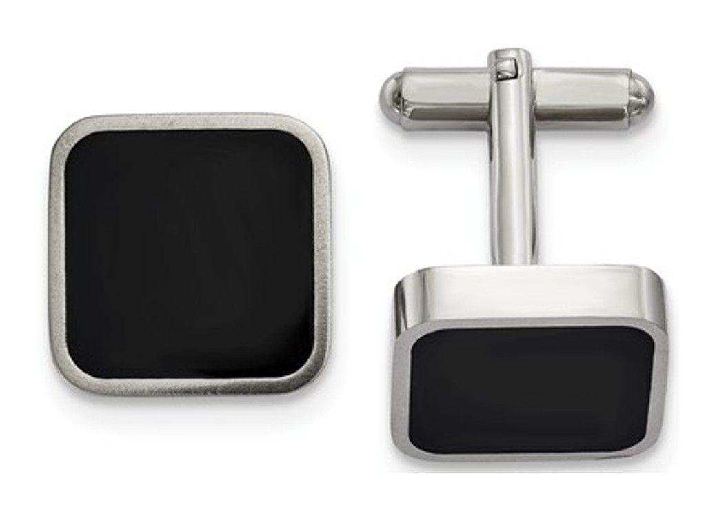 Stainless Steel Polished Black Enameled Square Cuff Links