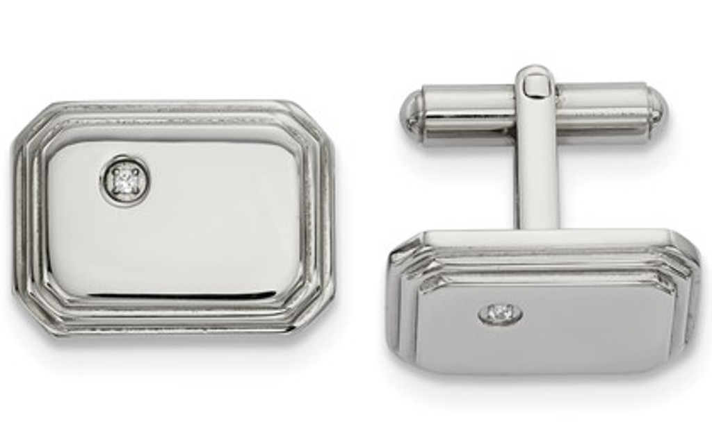 Stainless Steel Polished With CZ Cuff Links