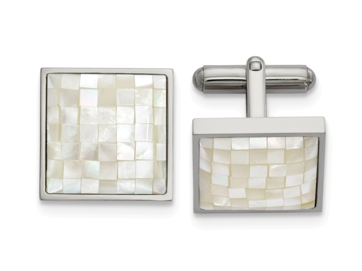 Stainless Steel Polished With Mother Of Pearl Cuff Links