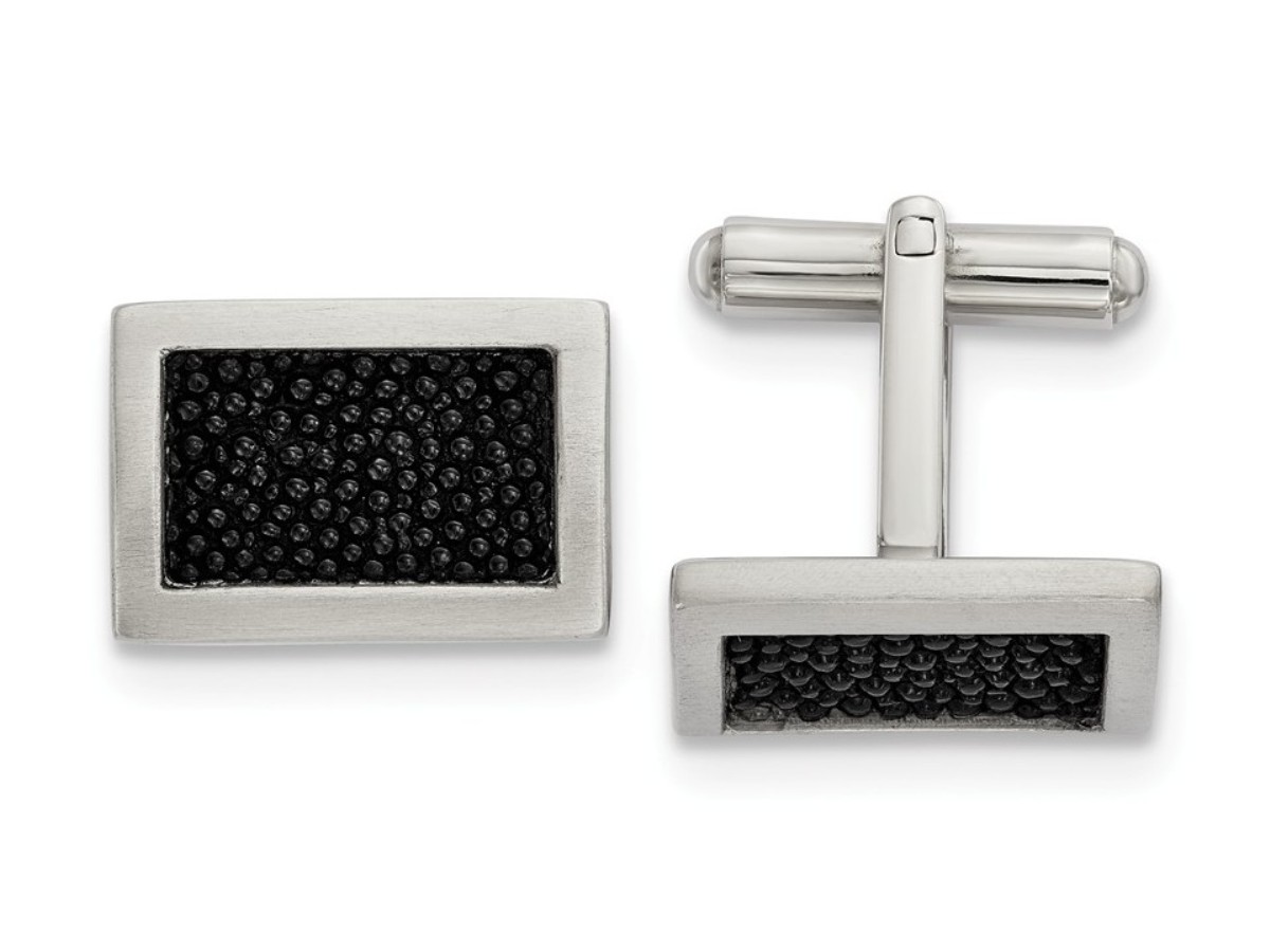 Stainless Steel Brushed With Stingray Leather Cuff Links