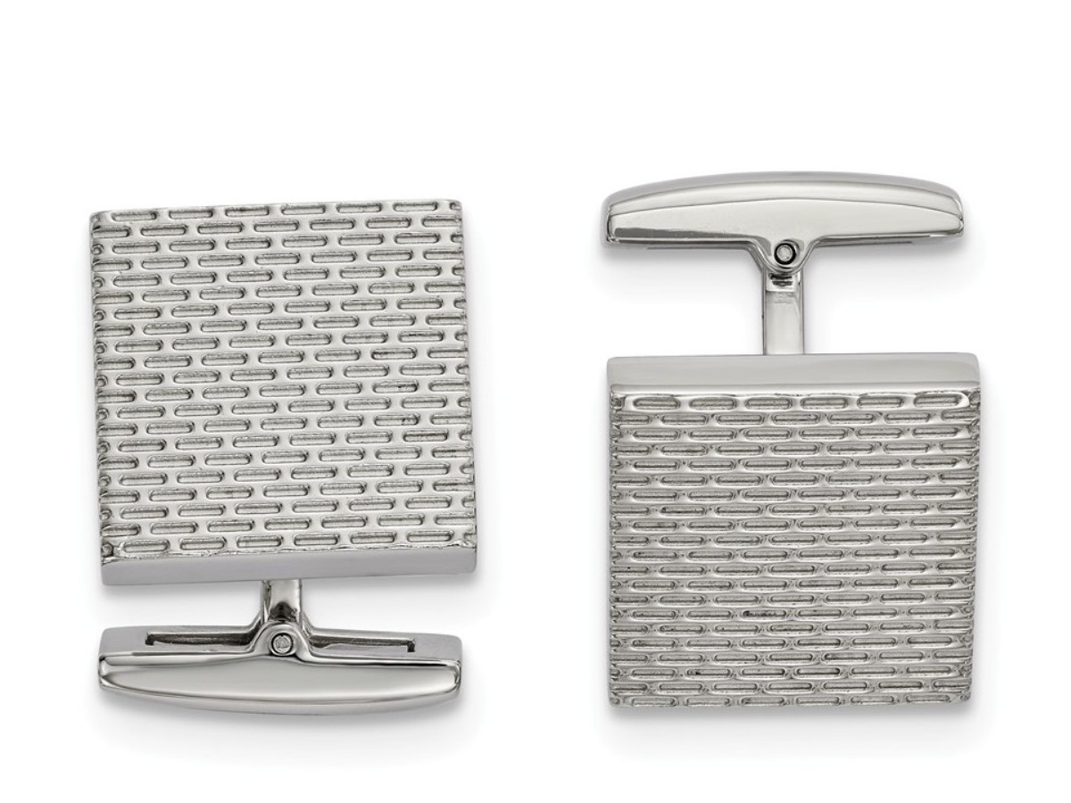 Stainless Steel Polished Textured Square Cuff Links