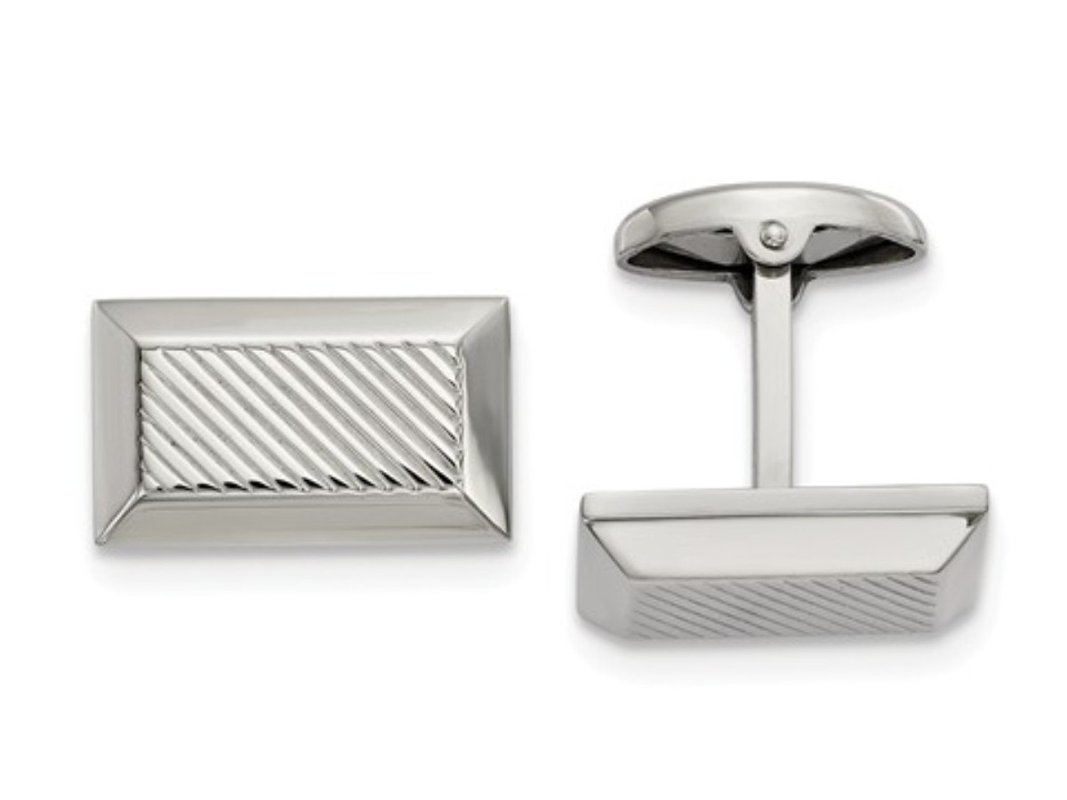 Stainless Steel Polished Textured Rectangle Cuff Links