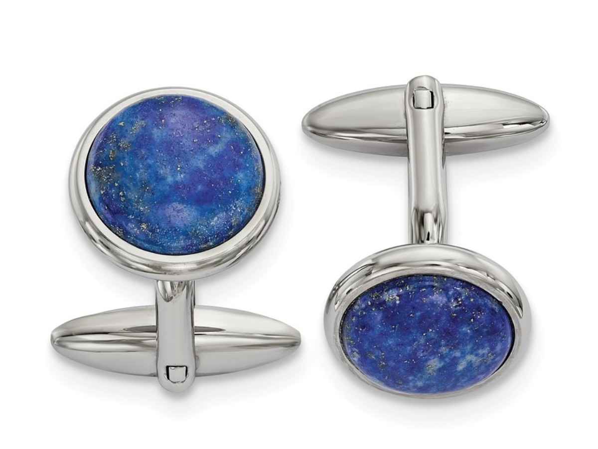 Stainless Steel Polished Lapis Cuff Links