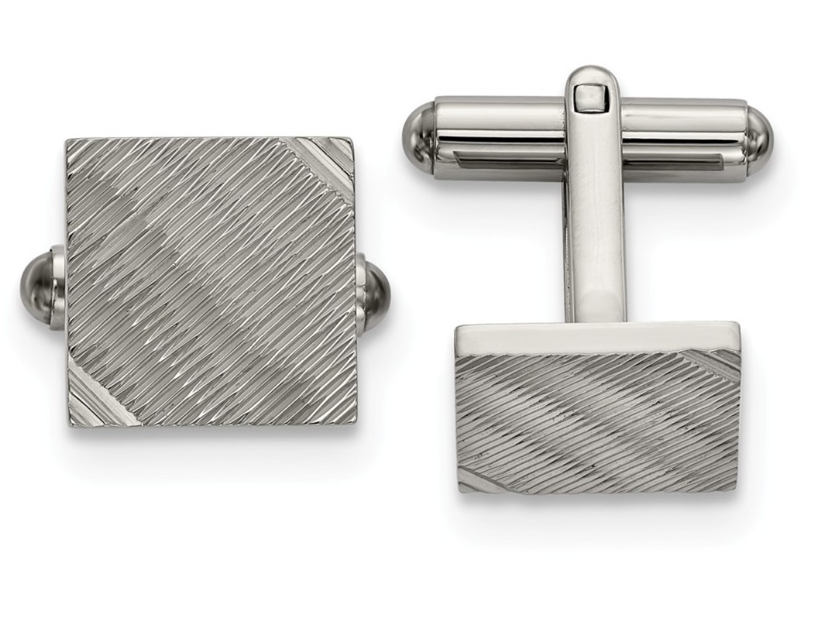 Stainless Steel Polished And Textured Square Cuff Links