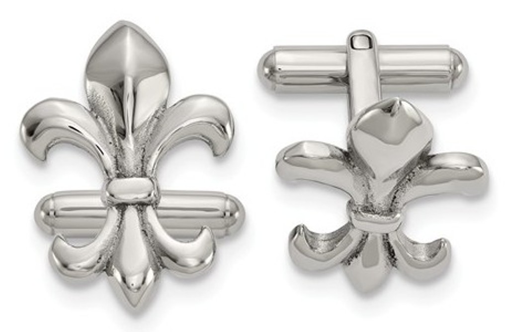 Stainless Steel Polished Fleur De Lis Cuff Links