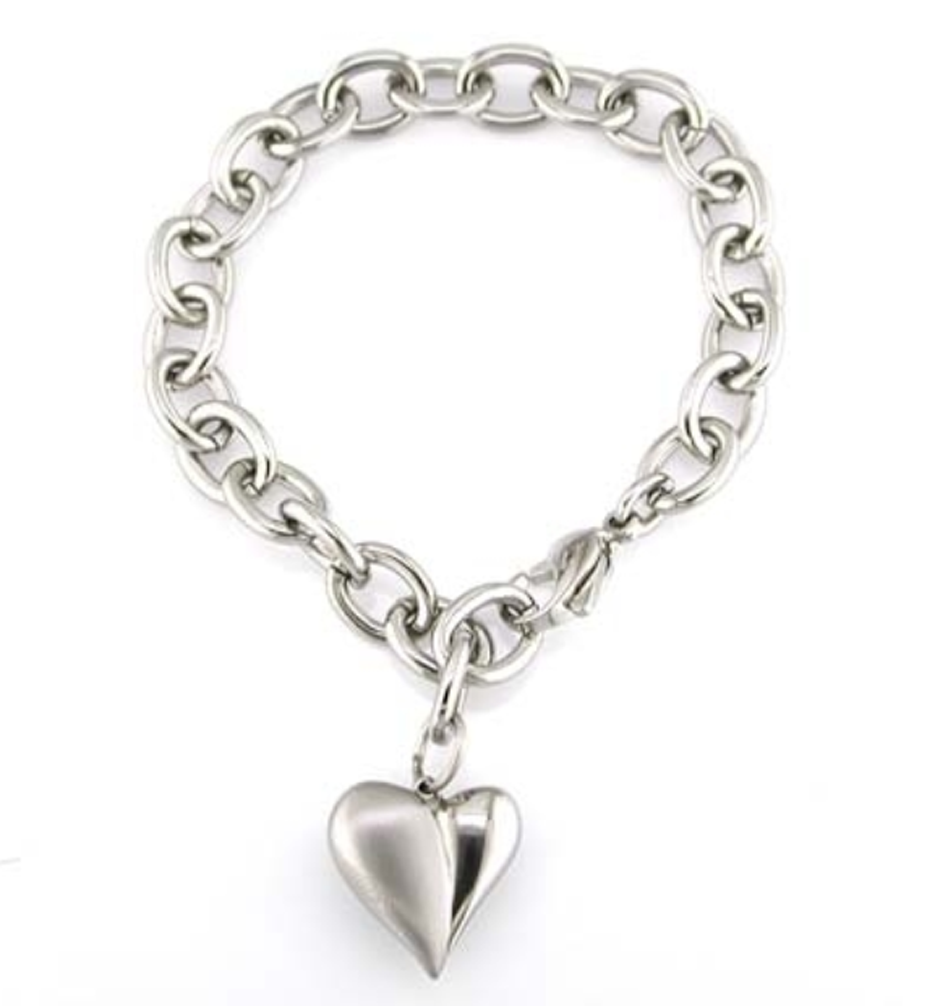 Brushed and Polished Titanium 9mm Rolo Puffed Heart Bracelet, sku EMB100-7.5