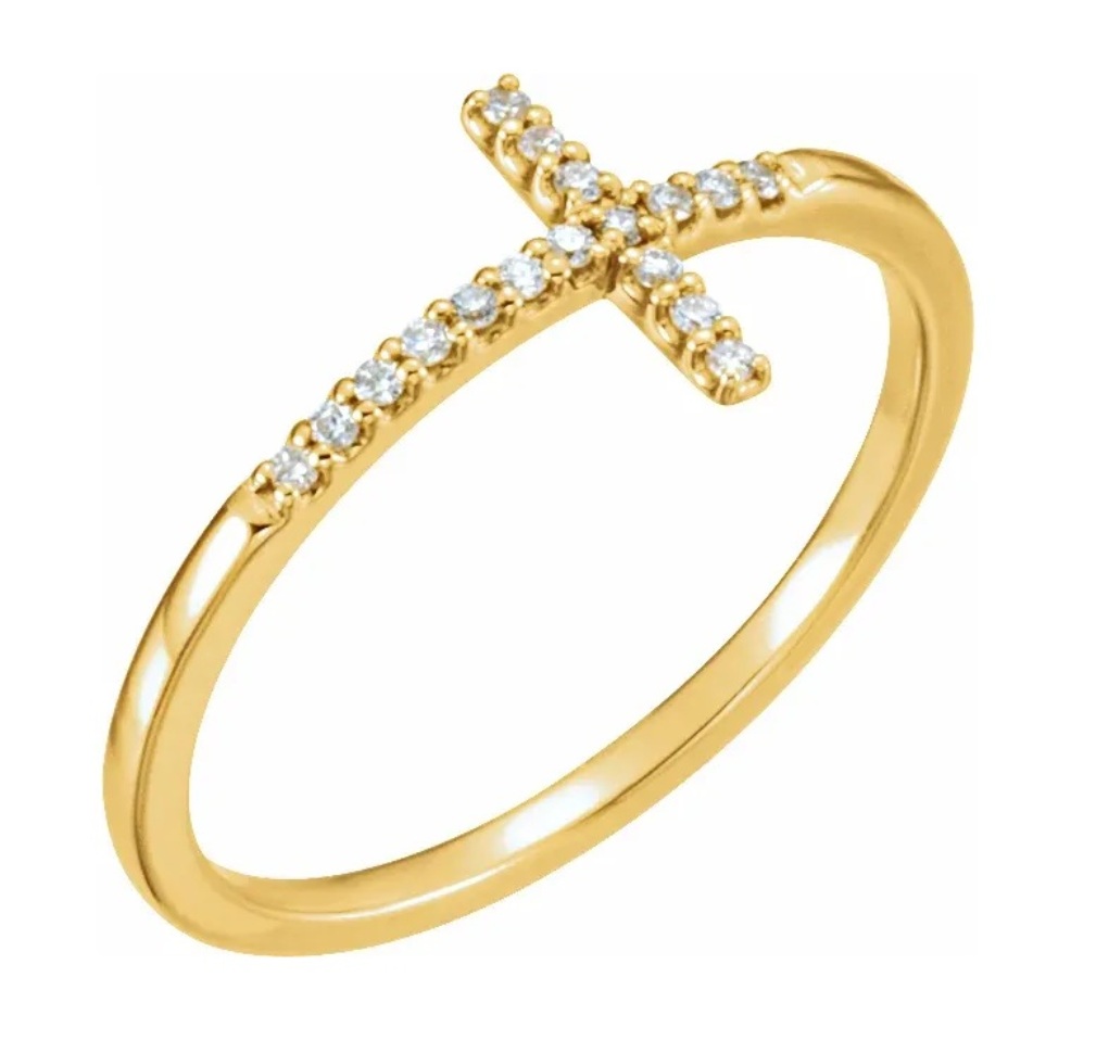 Diamond Sideways Cross 14k Yellow Gold Ring