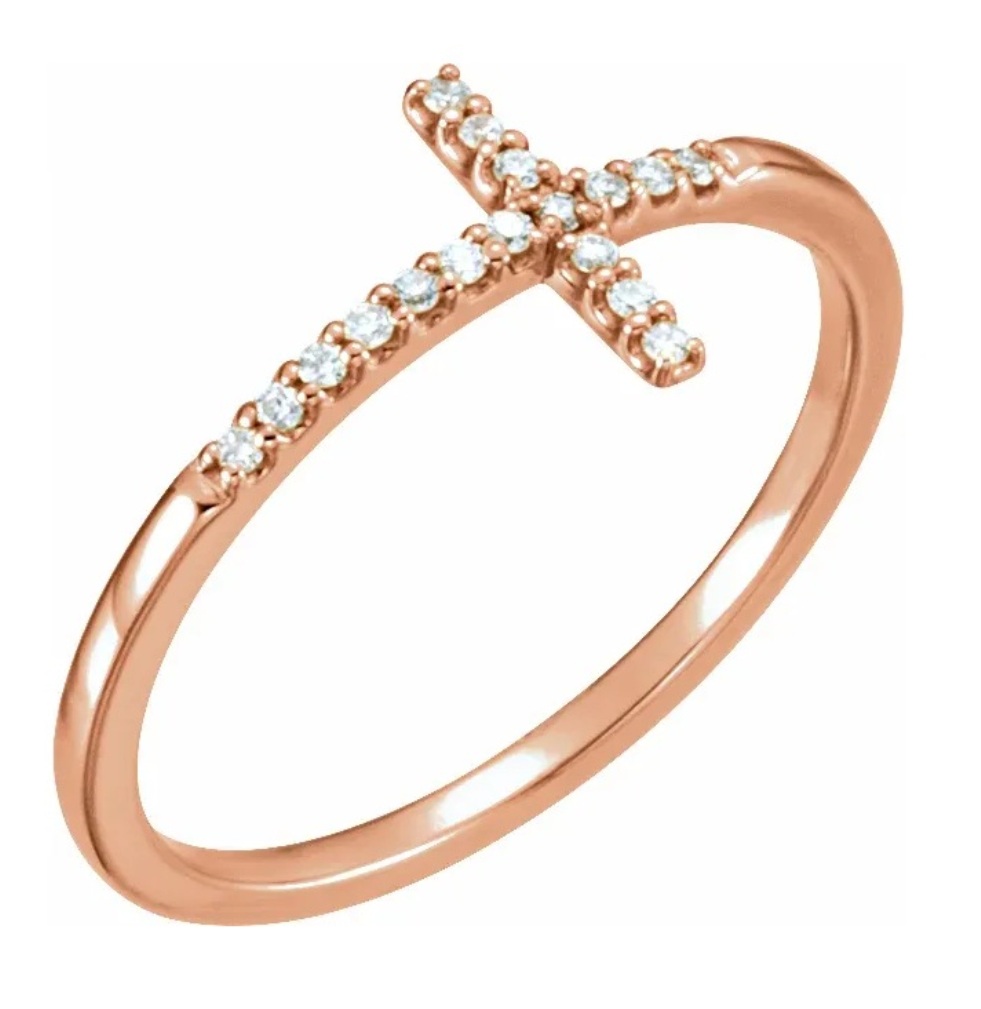 Diamond Sideways Cross 14k Rose Gold Ring