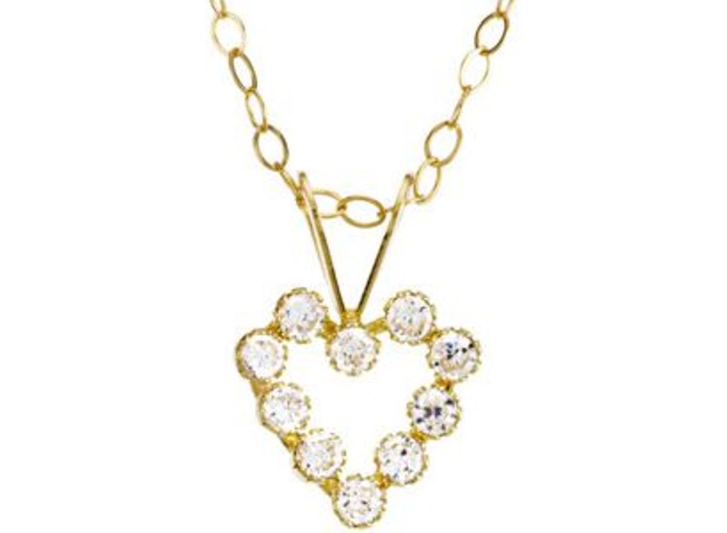 CZ Heart Pendant Necklace, 14k Yellow Gold, 15