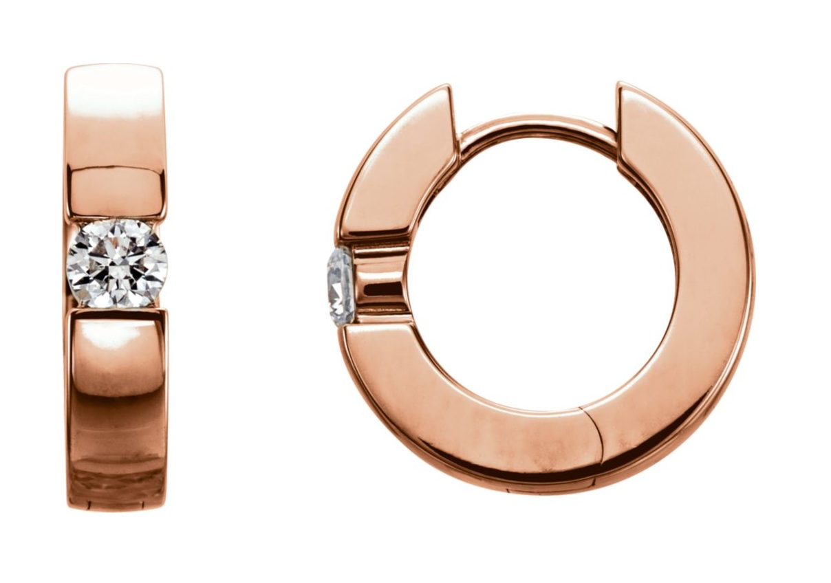 Diamond Hoop Earrings, 14k Rose Gold