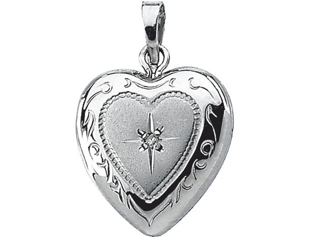 Sterling Silver Diamond Heart Locket ( .006 Ct, H+ Color, I3 Clarity)