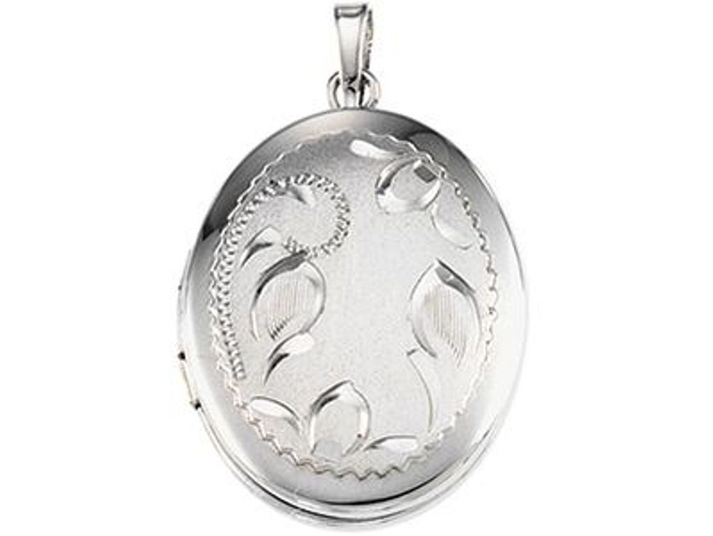 Rhodium-Plated Sterling Silver Oval Satin Design Locket