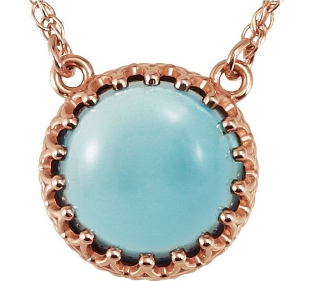 Cabochon London Blue Topaz Crown Design Necklace, 14k Rose Gold, 18