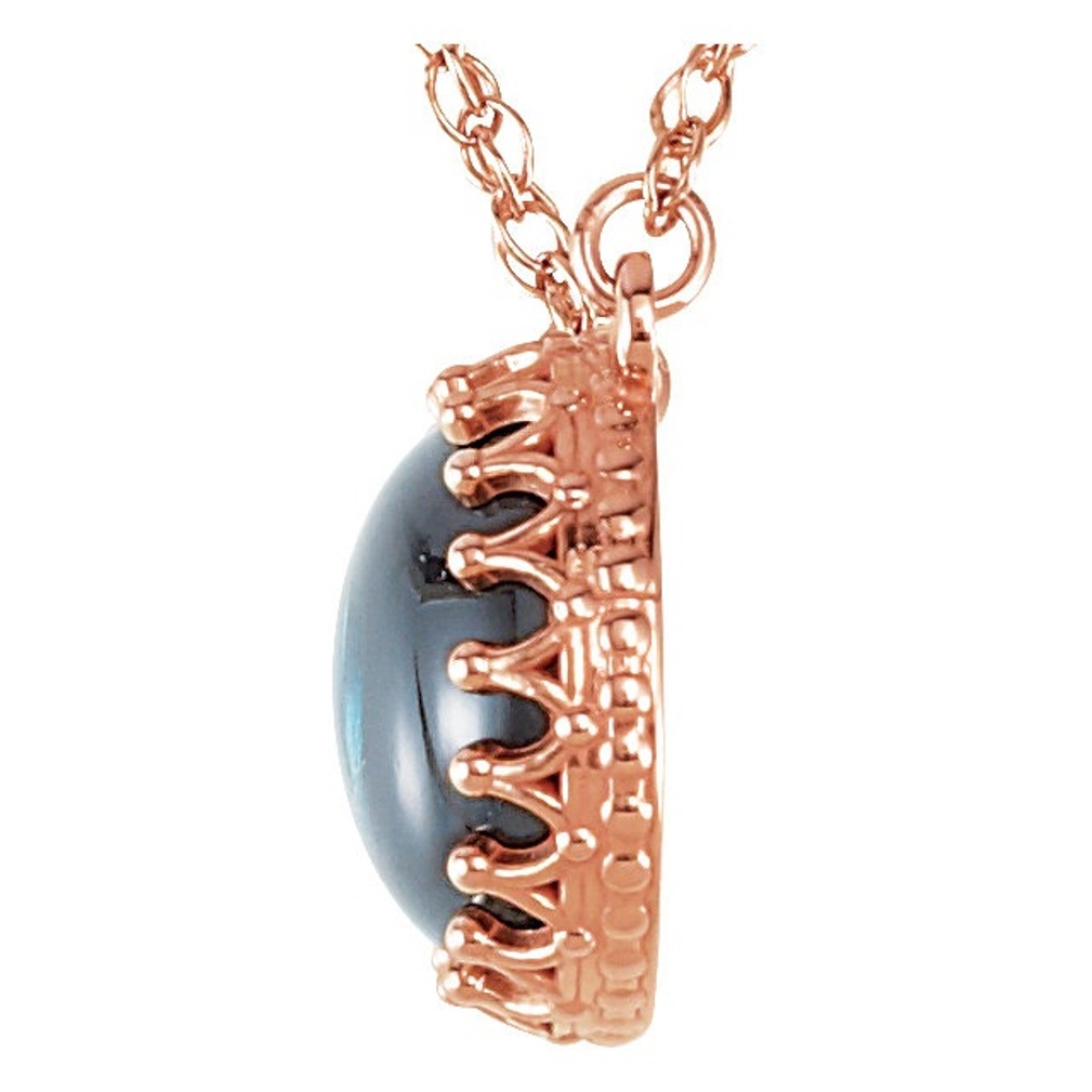 Cabochon London Blue Topaz Crown Design Necklace, 14k Rose Gold, 18