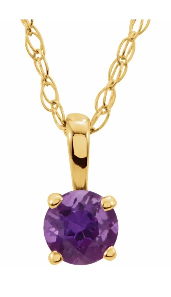 Girl's 14k Yellow Gold Amethyst February Birthstone Pendant Necklace, 14