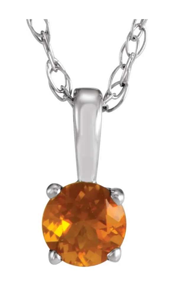 Girl's Citrine Solitaire Birthstone Rhodium-Plated 14k White Gold Pendant Necklace, 14