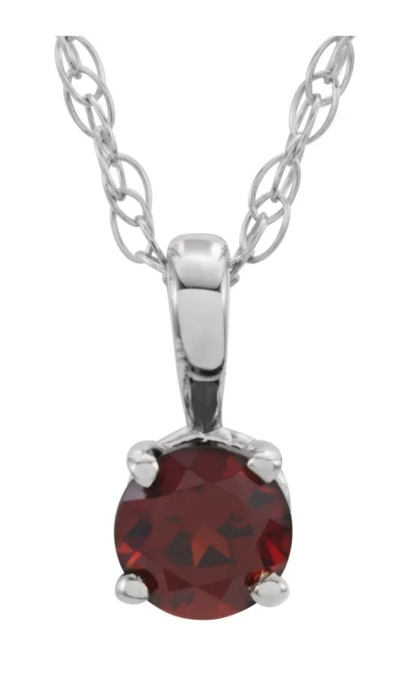 Girl's Mozambique Garnet January Birthstone Rhodium-Plated 14k White Gold Pendant Necklace, 14