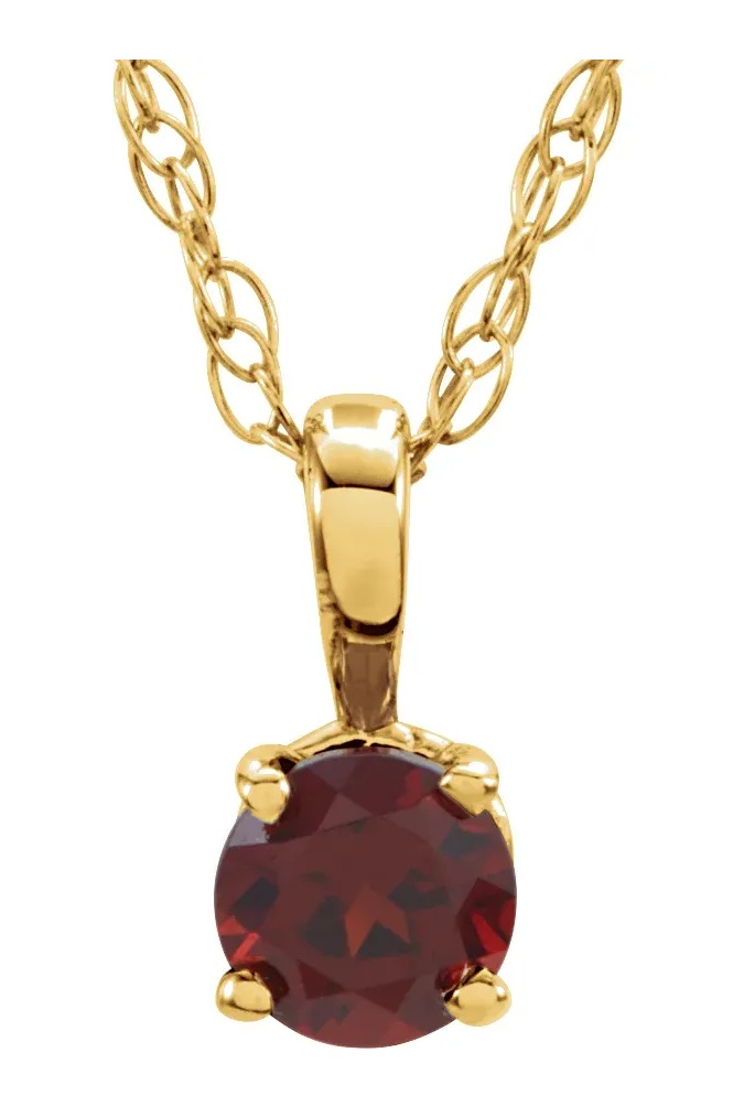 Girl's Mozambique Garnet January Birthstone 14k Yellow Gold Pendant Necklace, 14