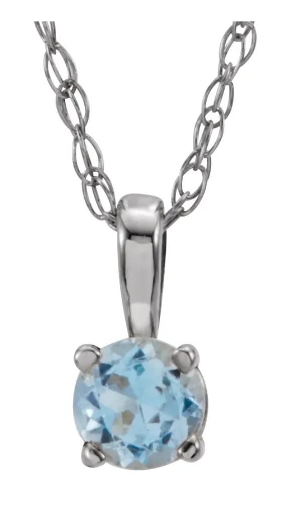 Girl's Rhodium-Plated 14k White Gold Aquamarine Birthstone Pendant Necklace, 14