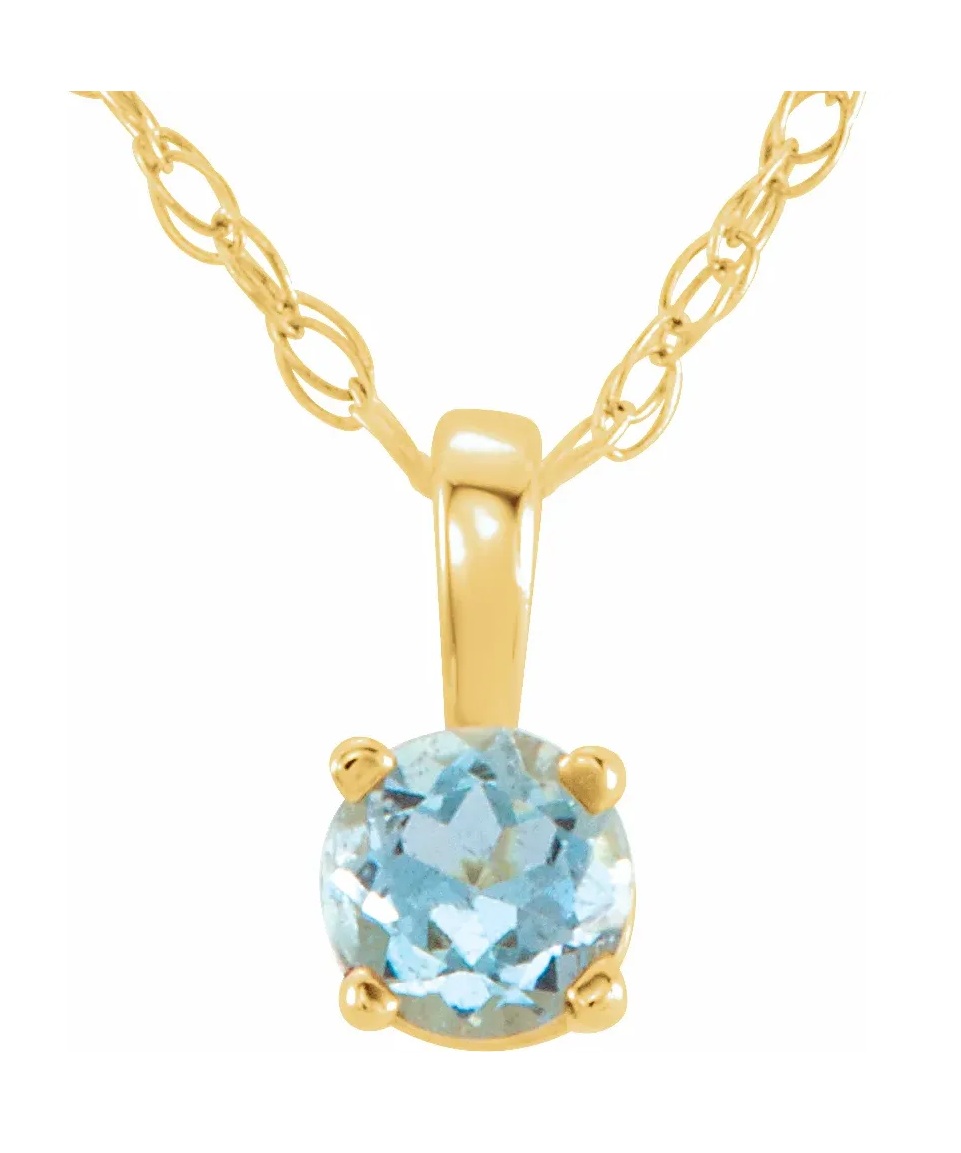 Girl's Aquamarine Birthstone 14k Yellow Gold Pendant Necklace, 14