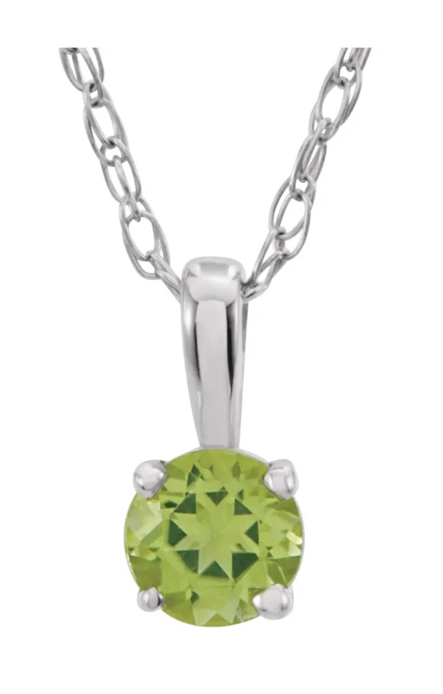 Girl's Rhodium-Plated 14k White Gold Peridot Solitaire Birthstone Pendant Necklace, 14