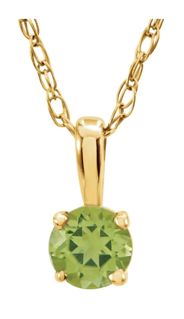 Girl's 14k Yellow Gold Peridot Solitaire Birthstone Pendant Necklace, 14