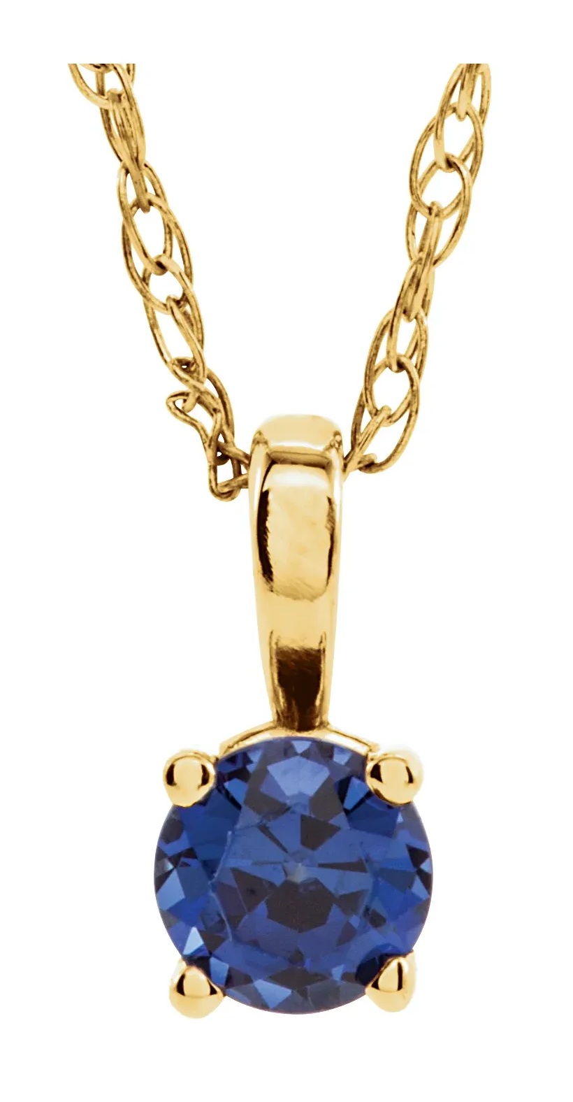 Girl's Chatham Created Blue Sapphire September Birthstone 14k Yellow Gold Pendant Necklace, 14