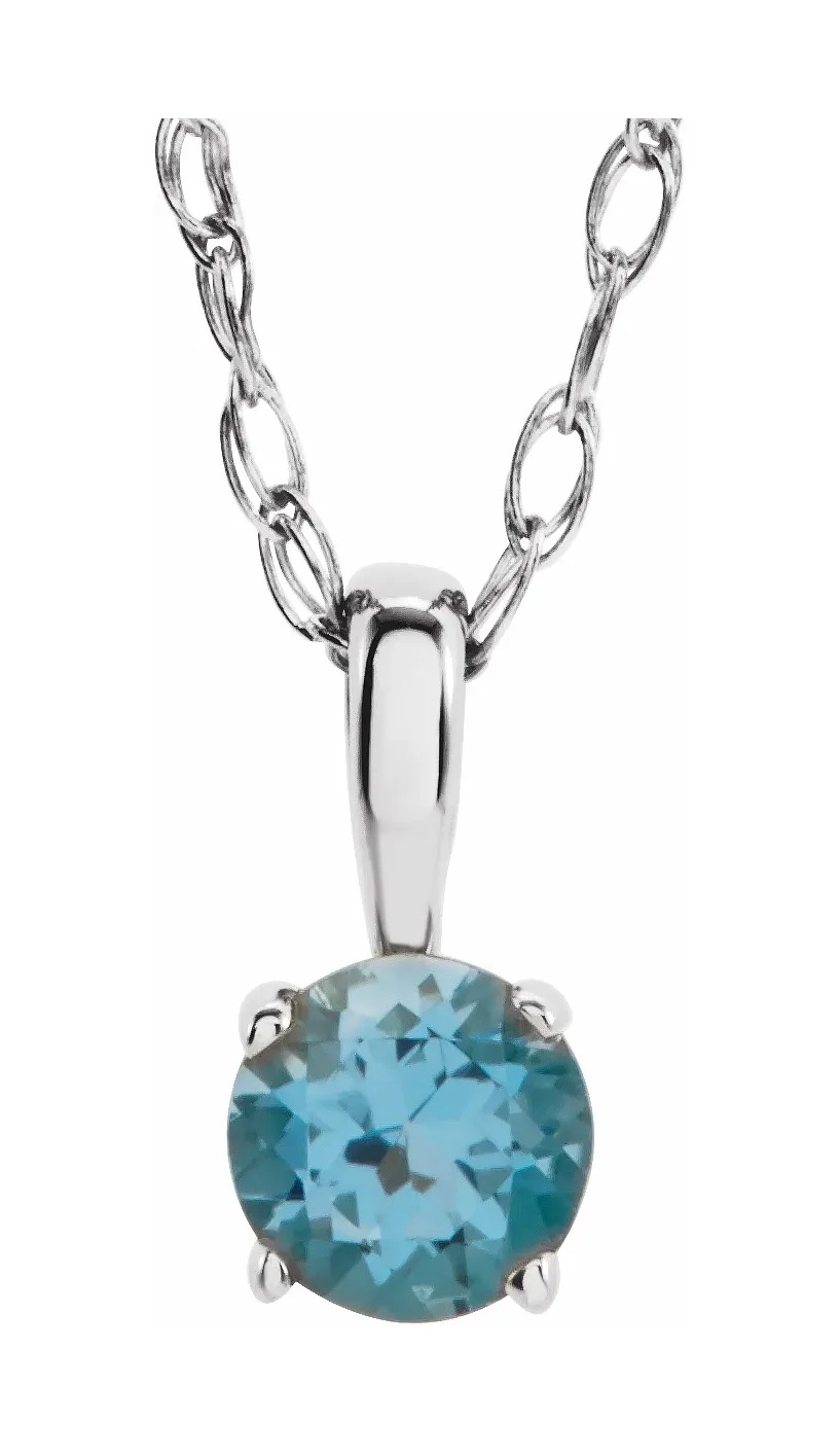 Girl's Swiss Blue Topaz December Birthstone Rhodium-Plated 14k White Gold Pendant Necklace, 14