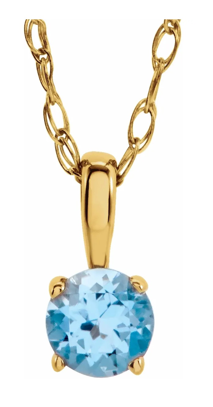 Girl's Swiss Blue Topaz December Birthstone 14k Yellow Gold Pendant Necklace, 14