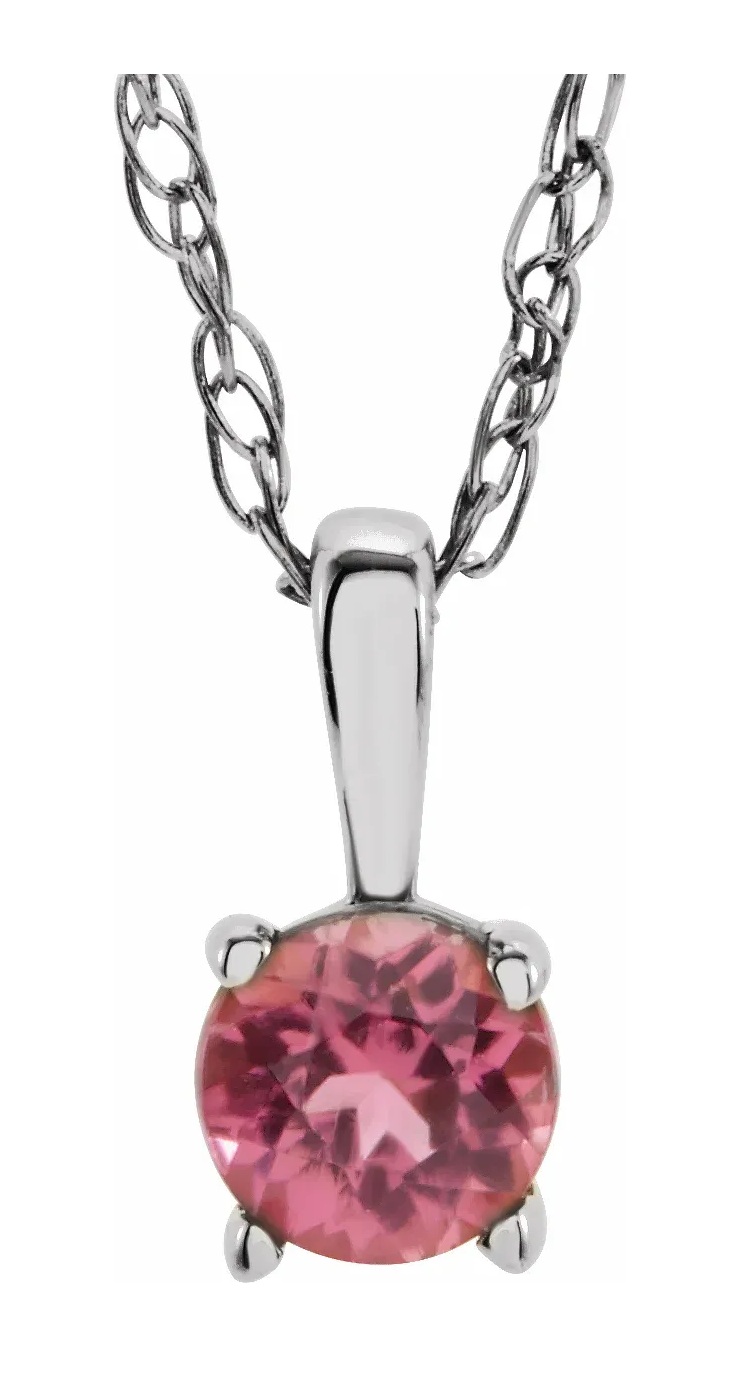 Girl's Rhodium-Plated 14k White Gold Pink Tourmaline Pendant Necklace, 14