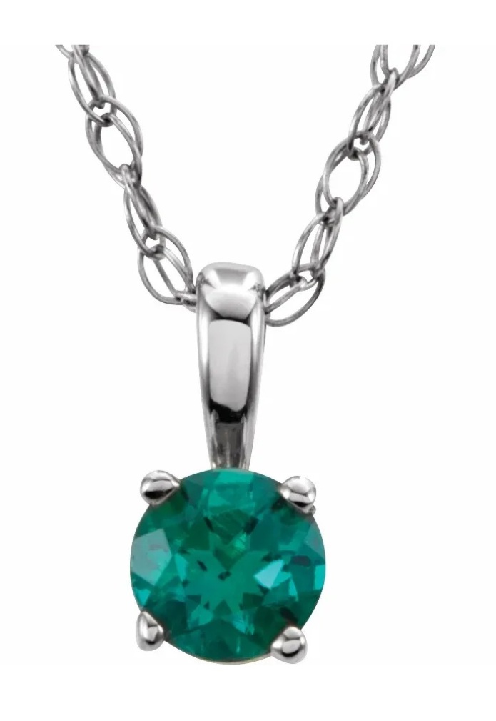 Girl's Emerald May Birthstone Rhodium-Plated 14k White Gold Pendant Necklace, 14