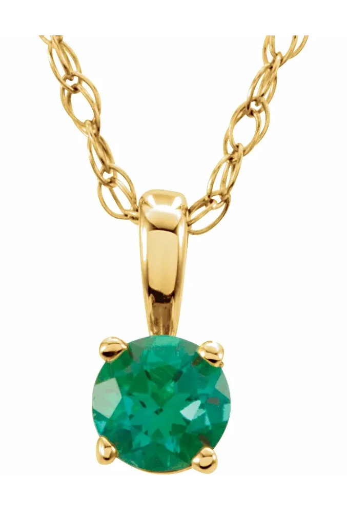 Girl's 14k Yellow Gold Emerald May Birthstone Pendant Necklace, 14