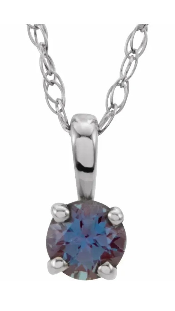 Girl's Rhodium-Plated 14k White Gold Alexandrite June Birthstone Pendant Necklace, 14