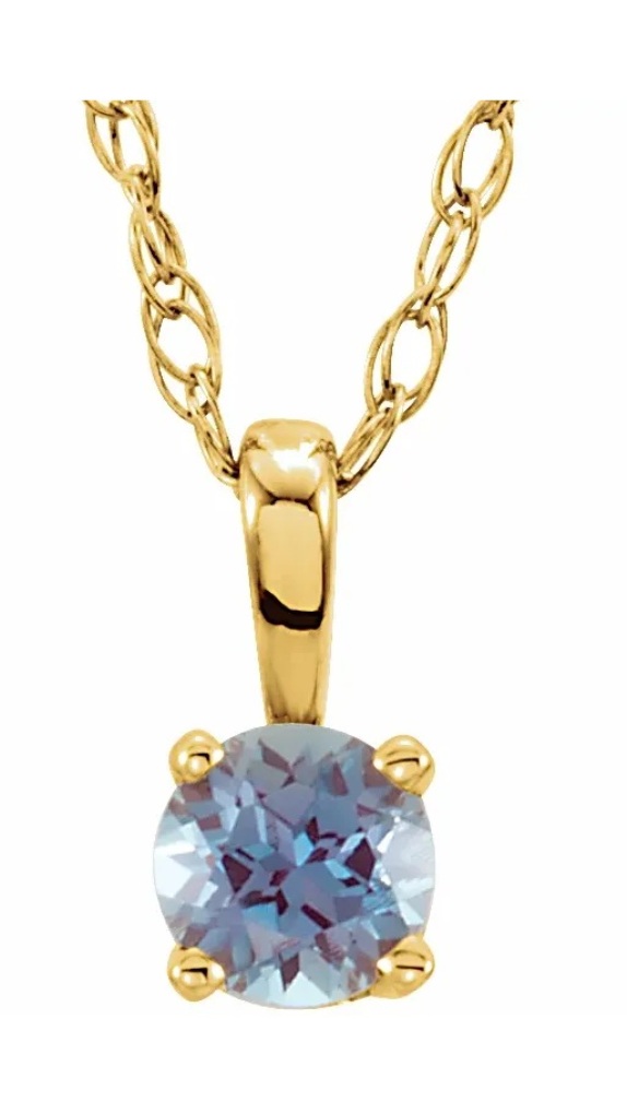 Girl's 14k Yellow Gold Genuine Alexandrite June Birthstone Pendant Necklace, 14