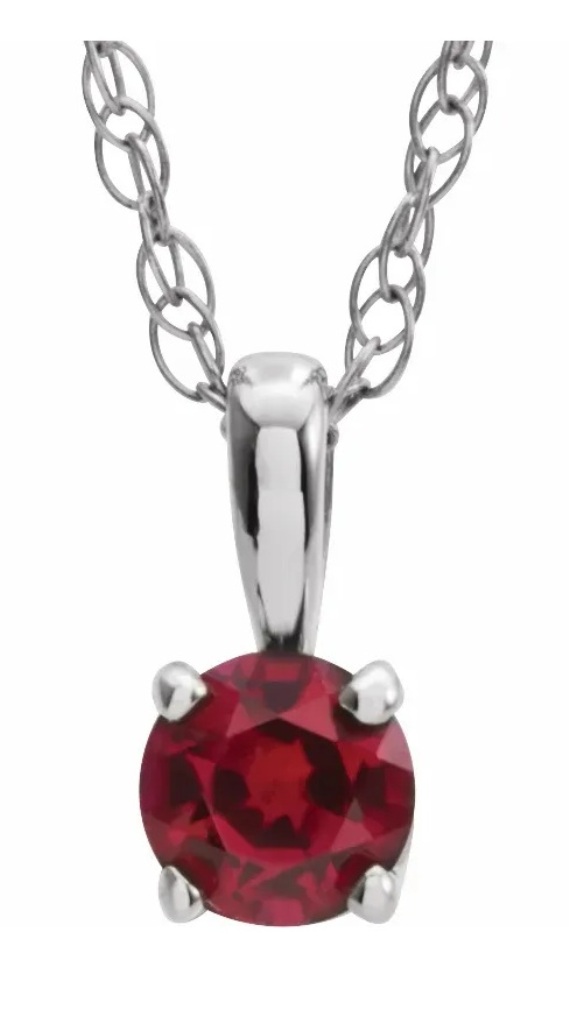 Girl's Ruby July Birthstone Rhodium-Plated 14k White Gold Pendant Necklace, 14