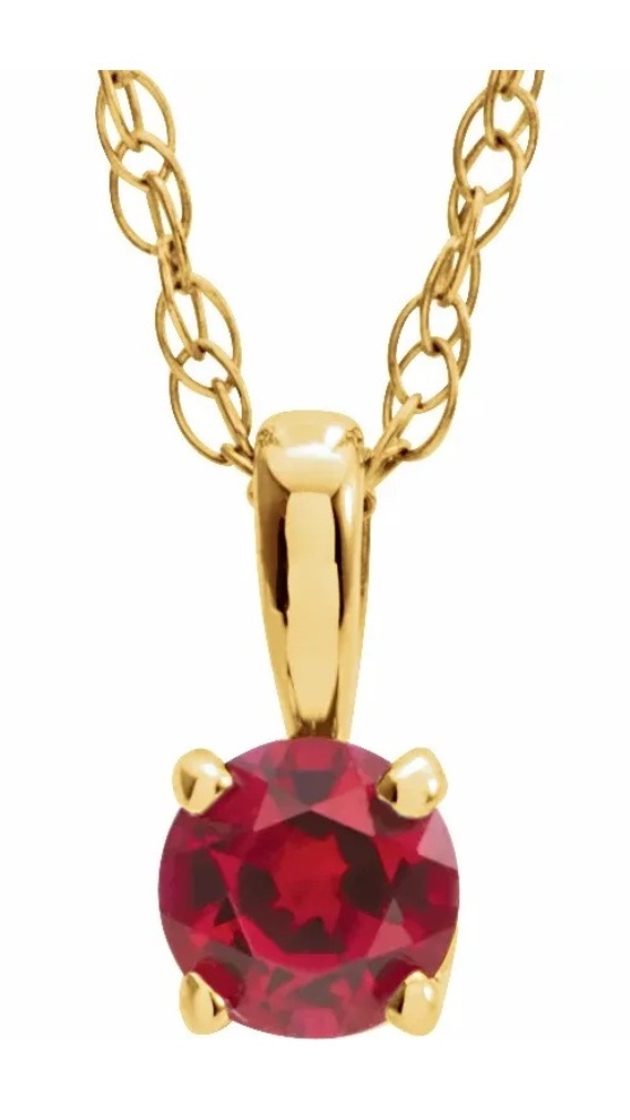 Girl's Ruby July Birthstone 14k Yellow Gold Pendant Necklace, 14