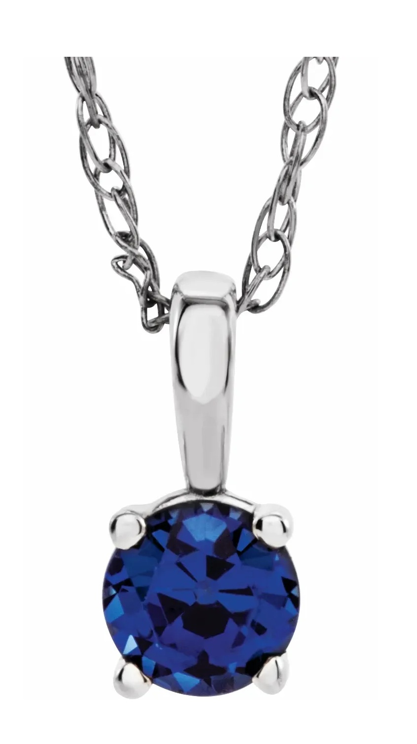 Girl's Blue Sapphire September Birthstone Rhodium-Plated 14k White Gold Pendant Necklace, 14