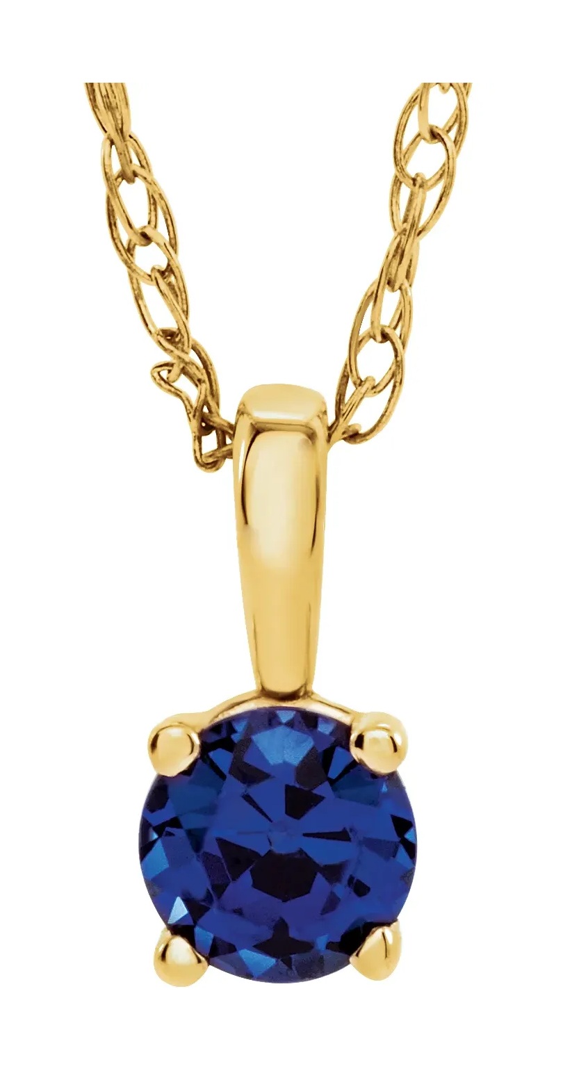 Girl's Blue Sapphire September Birthstone 14k Yellow Gold Pendant Necklace, 14