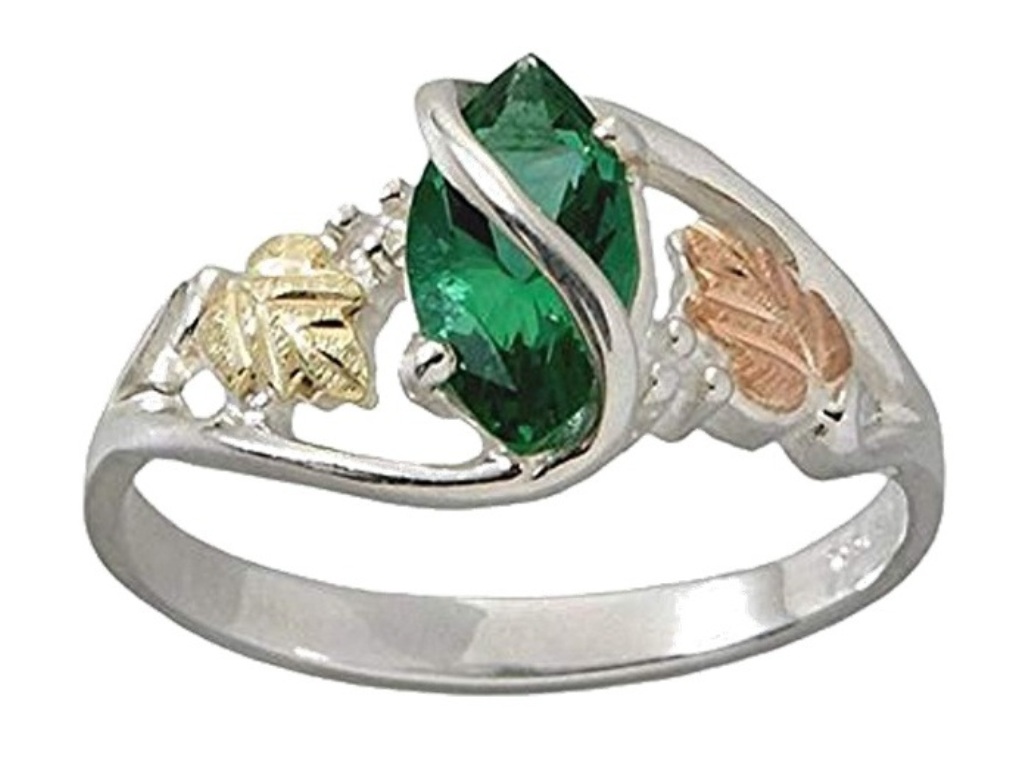 Mt. St. Helen's Green Obsidinaite Sterling Silver Ring, 12k Green and Rose Gold Black Hills Gold Motif