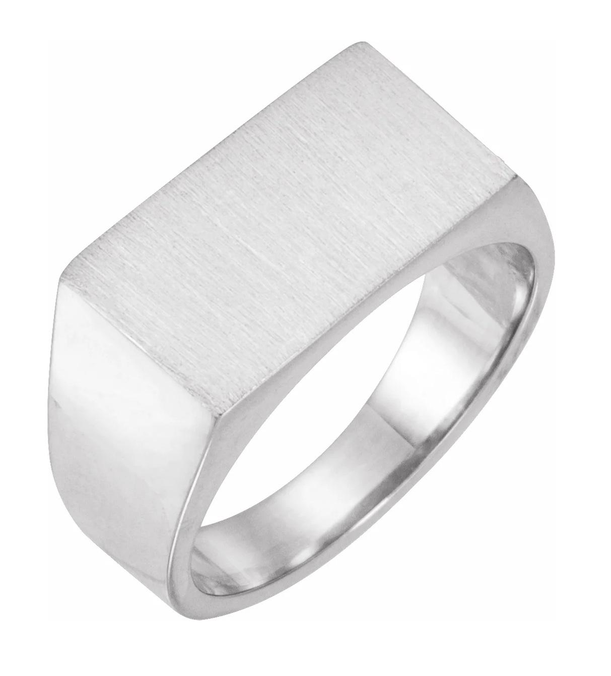 Women's Brushed Rectangle Signet Ring, Rhodium-Plated 10k White Gold