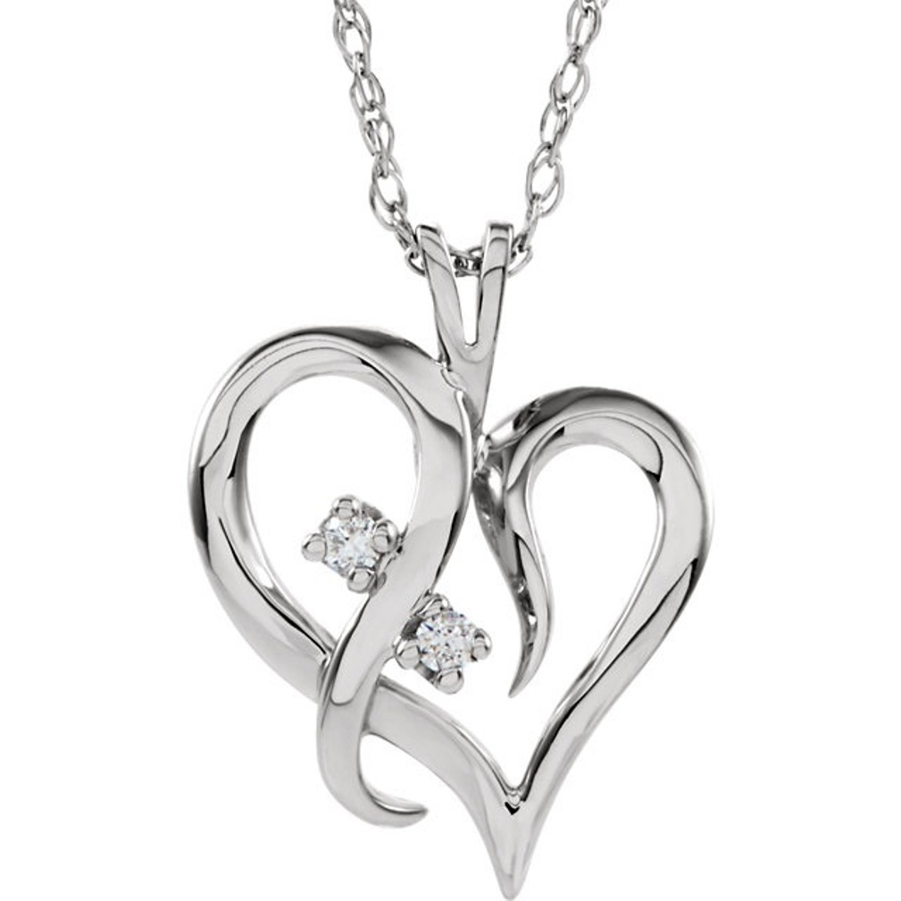  Diamond Heart 14k White Gold Necklace, 18