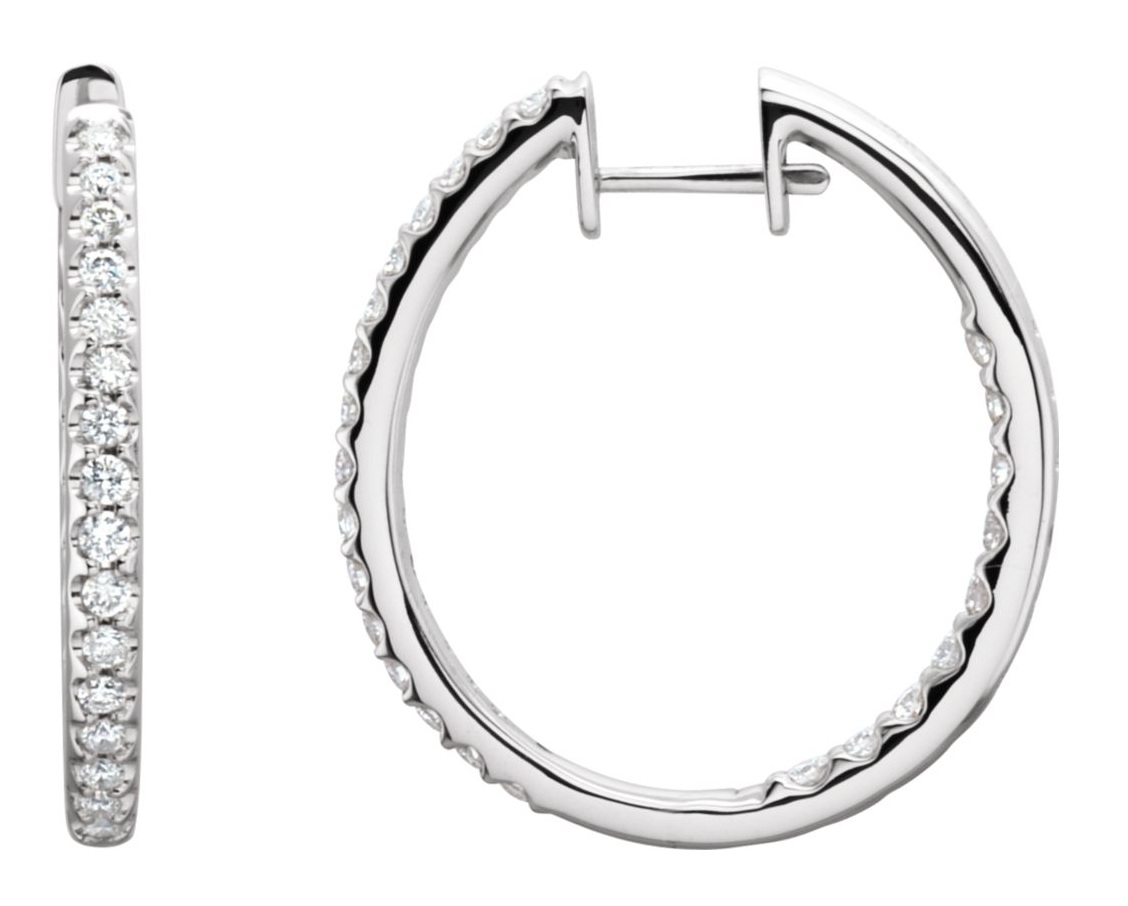 Diamond Inside-Outside Hoop Earrings, 14K White Gold (1 Ctw, Color G-I , Clarity I1 )