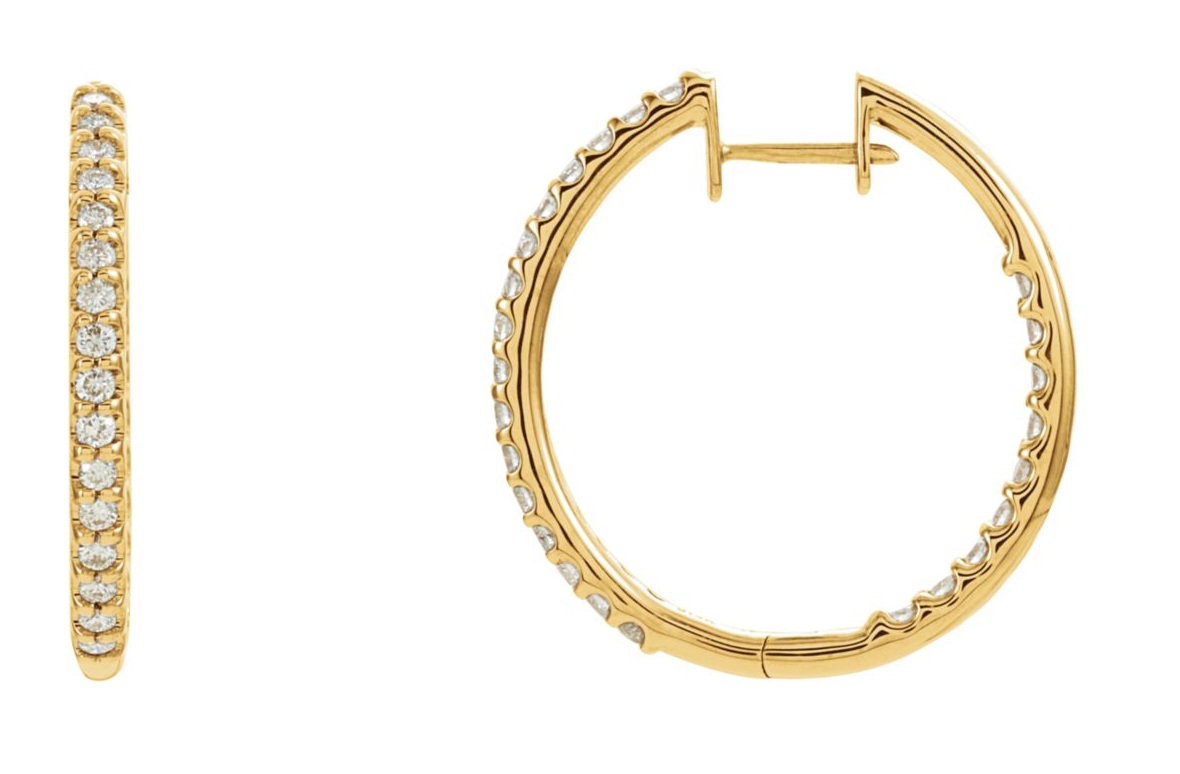 Diamond Inside-Outside Hoop Earrings, 14K Yellow Gold (1 Ctw, Color G-I , Clarity I1 )