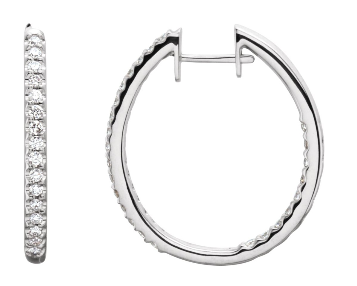 Diamond Inside-Outside Hoop Earrings, Rhodium-Plated 14K White Gold