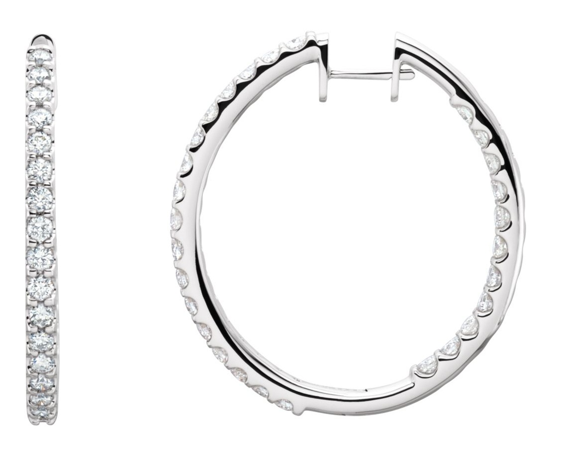 Diamond Inside-Outside Hoop Earrings, 14K White Gold (3 Ctw, Color G-I , Clarity I1 )