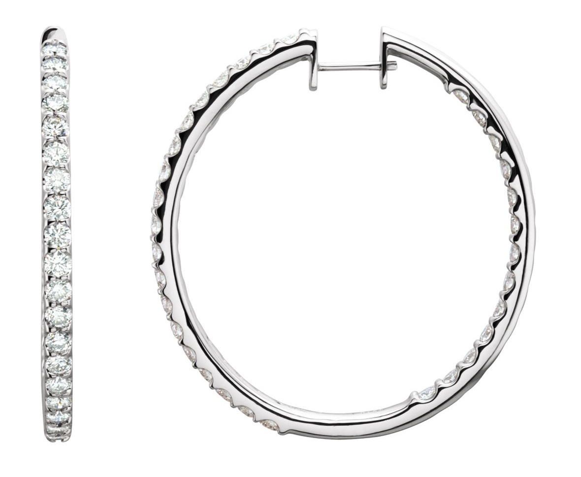 Diamond Inside-Outside Hoop Earrings, 14K White Gold (5 Ctw, Color G-I , Clarity I1 )