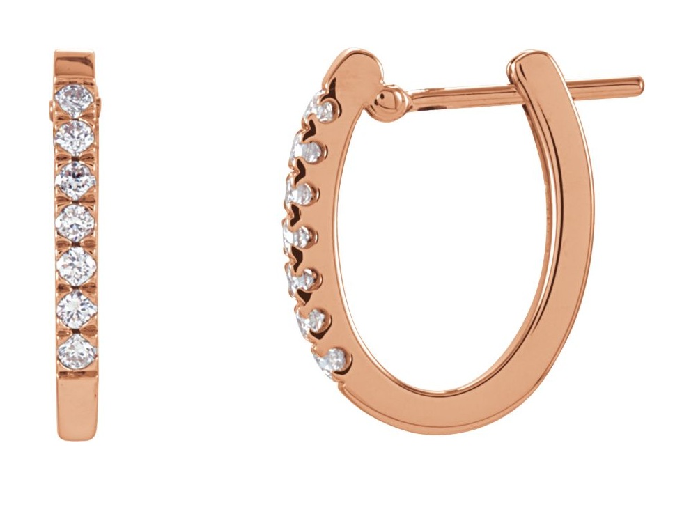 Diamond Hoop Earrings, 14k Rose Gold (1/5 Ctw, Color H-I , Clarity I1 )