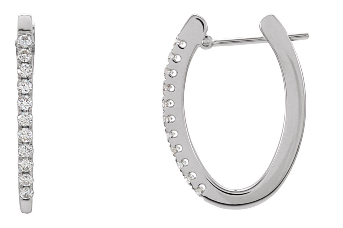 Diamond Hoop Earrings, 14k White Gold (1/3 Ctw, Color H-I , Clarity I1 )