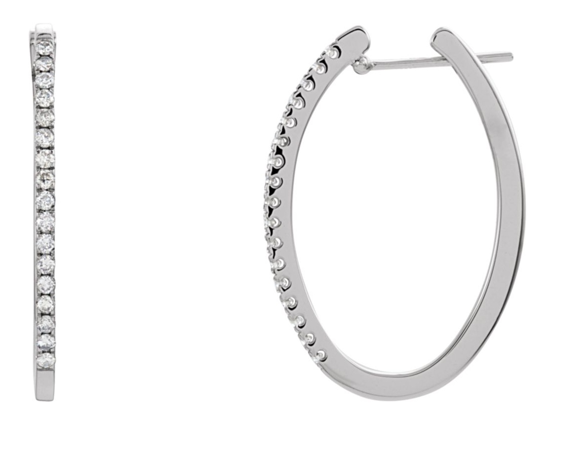 Diamond Hoop Earrings, 14k White Gold (1/2 Ctw, Color H-I , Clarity I1 )