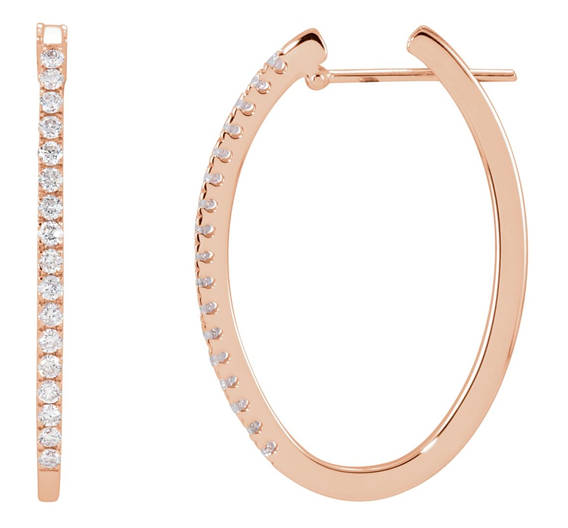 Diamond Hoop Earrings, 14k Rose Gold (1/2 Ctw, Color H-I , Clarity I1 )